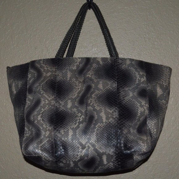 NWOT $2180 Nada Sawaya Brown Python Doulbe Handle Tote Handbag - Picture 1 of 8